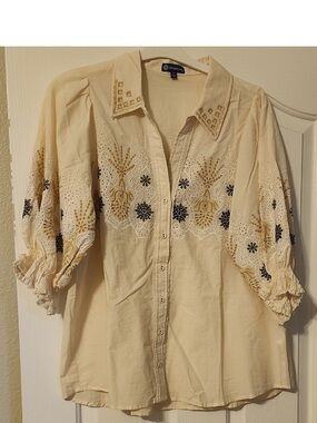 NWOT Democracy Embroidered Blouse, 1X